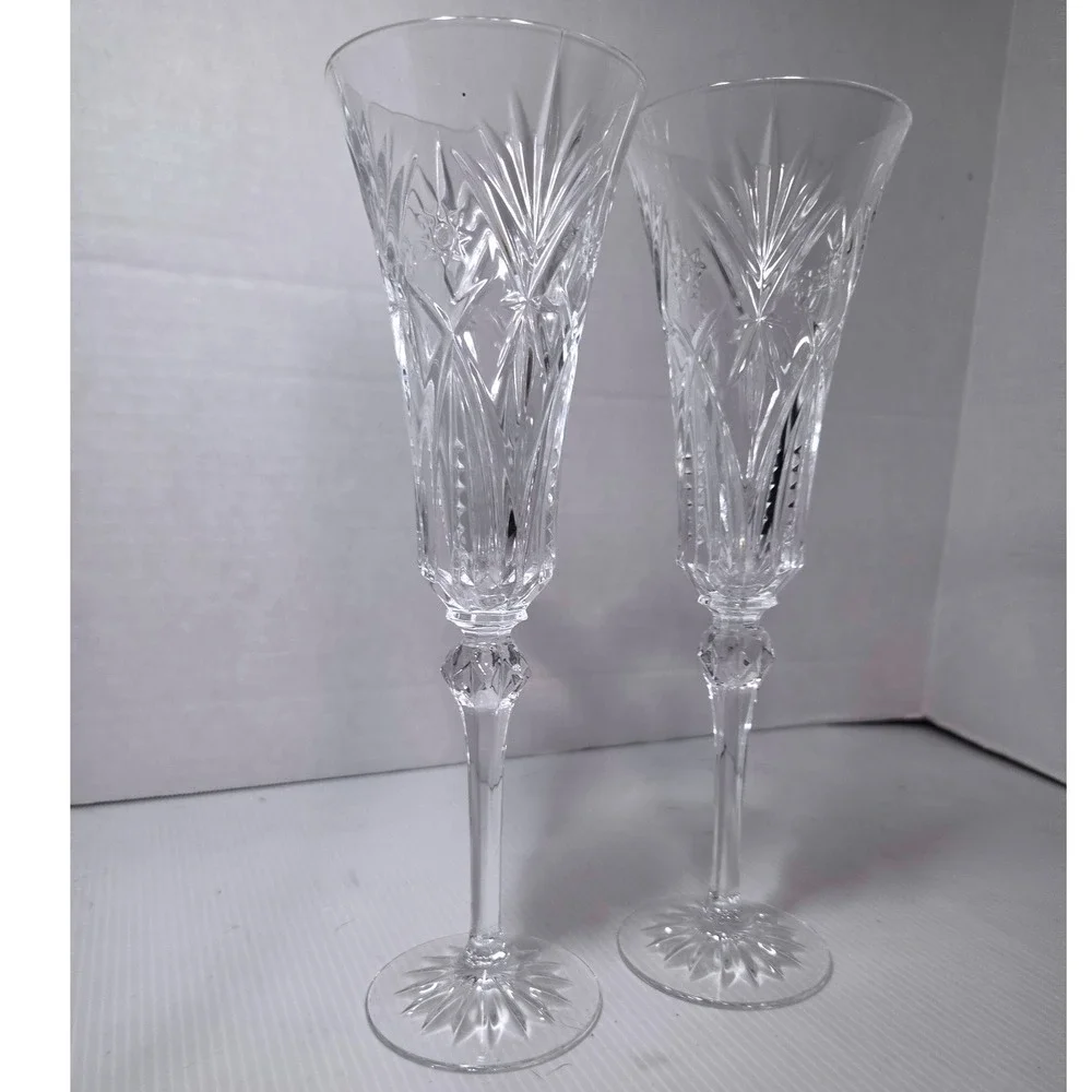 Pair Cristal D'Arques Durand Vincennes Lead Crystal Champagne Flutes France